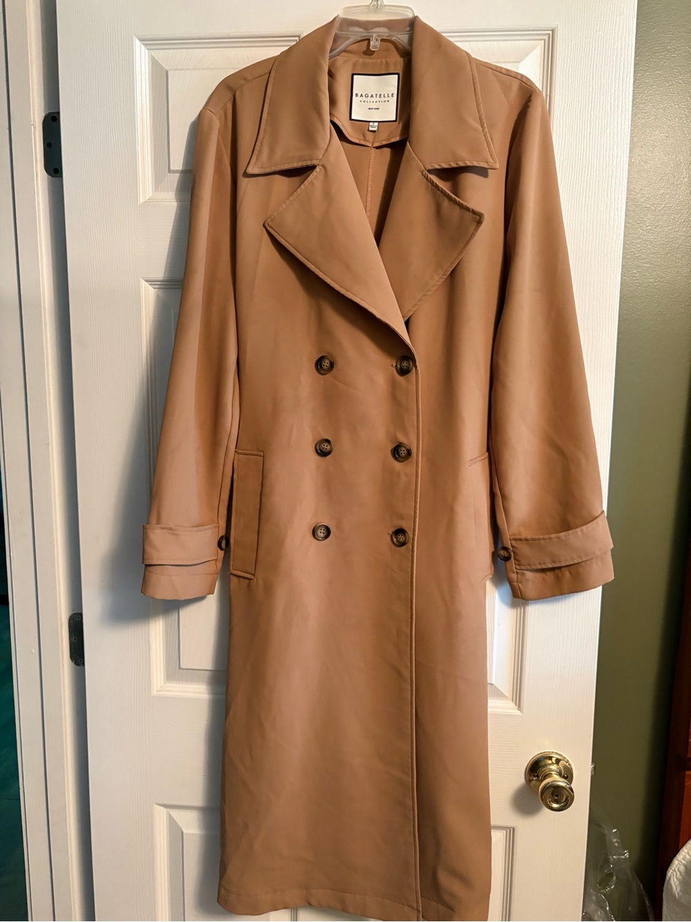 Bagatelle Women's Tan Double-Breasted Long Trench Coat